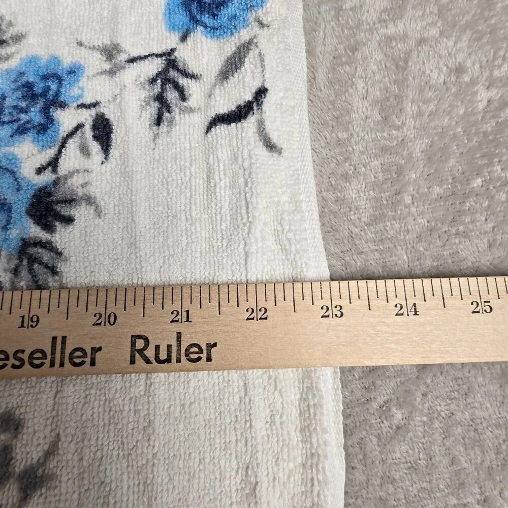 Vintage Bath Towel Blue Rose Floral Fringe Martex USA 23x47 70s Cottagecore Boho